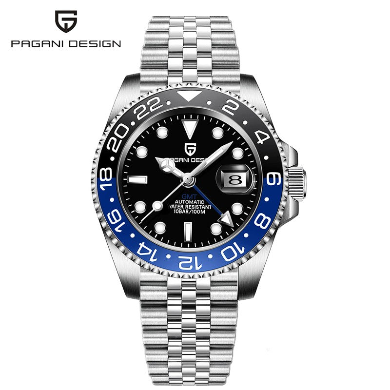 PAGANI DESIGN PD-1662 Luxury GMT Men Mechanical Wristwatch Sapphire Glass Stainless Steel 100M Waterproof Automatic Watches