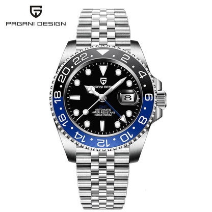 PAGANI DESIGN PD-1662 Luxury GMT Men Mechanical Wristwatch Sapphire Glass Stainless Steel 100M Waterproof Automatic Watches