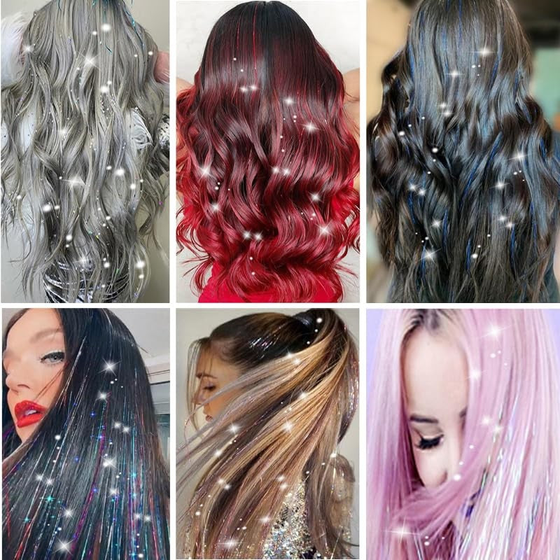 6/12 peças de tic-tac de cabelo sintético, peça única, extensões de cabelo com brilho feminino, kit de enfeites de cabelo, peruca brilhante resistente ao calor