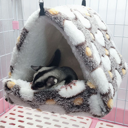 1 PEÇA Casa de Estimação Pequena de Espuma com Estampa de Bolinhas de Fleece Coral Cama Suspensa para Hamster para Pequenos Animais Esquilo Papagaio Ninho de Algodão