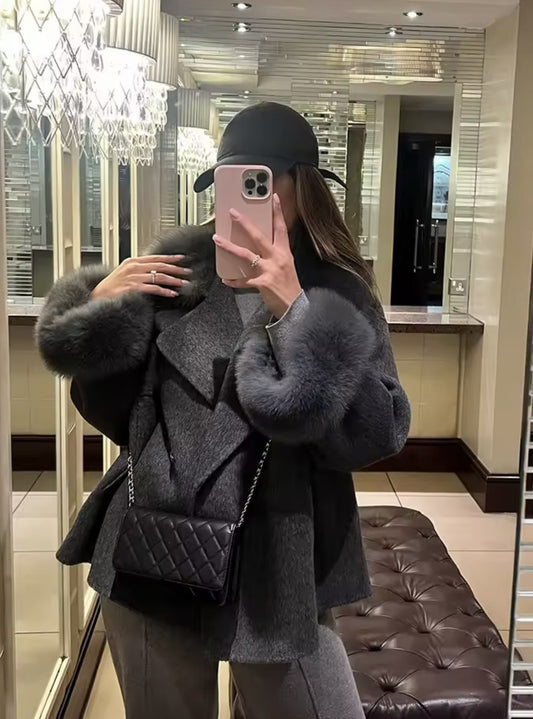 UCXQ Fashion Loose Warm Coat Women's Turn Down Collar Long Sleeve Covered Button Cardigan Coats 2025 Autumn Winter New 23Z4030