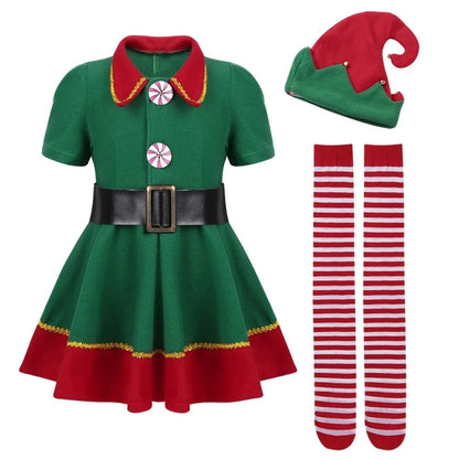 2025 New Christmas Children's and Adult Christmas Elf Costumes, Santa Claus Green Elf Costumes, Cosplay Halloween Costume Set