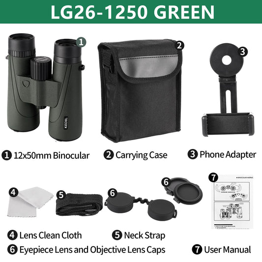 12x50 Powerful Binoculars Professional Telescope for Adult IPX7 Waterproof FMC BAK4 for Outdoor Bird Watching Camping Hunting