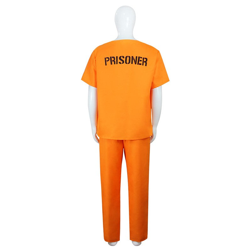 Unisex Adult Convict Carnival Halloween Fancy Dress Up Incarcerated Uniform Outfit Orange Prisoner Costume For Men