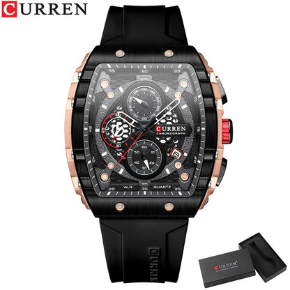 CURREN Fashion men watch brand unique square design luxury quartz sports tape watches men waterproof