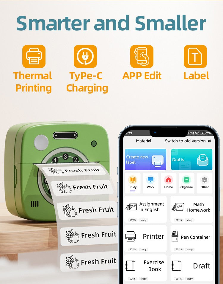 Impressora de bolso fotográfica M1 com 2 rolos para iOS Android Bluetooth Mini impressoras térmicas de adesivos para escritório, cozinha e escola