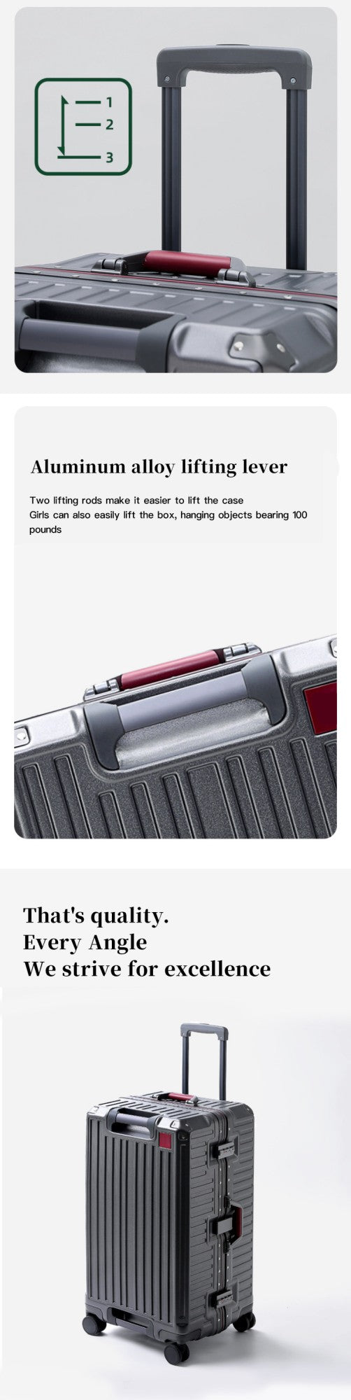 Suitcase Wide Handle Travel Suitcase Men 20 24 26 Carry-On Luggage Women PC Aluminum Frame Trolley Case