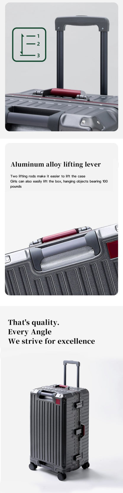 Suitcase Wide Handle Travel Suitcase Men 20 24 26 Carry-On Luggage Women PC Aluminum Frame Trolley Case