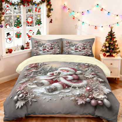 3pcs imitation relief Christmas Santa Claus Merry Christmas, print coreless bedding set multi size bedroom bedding decoration