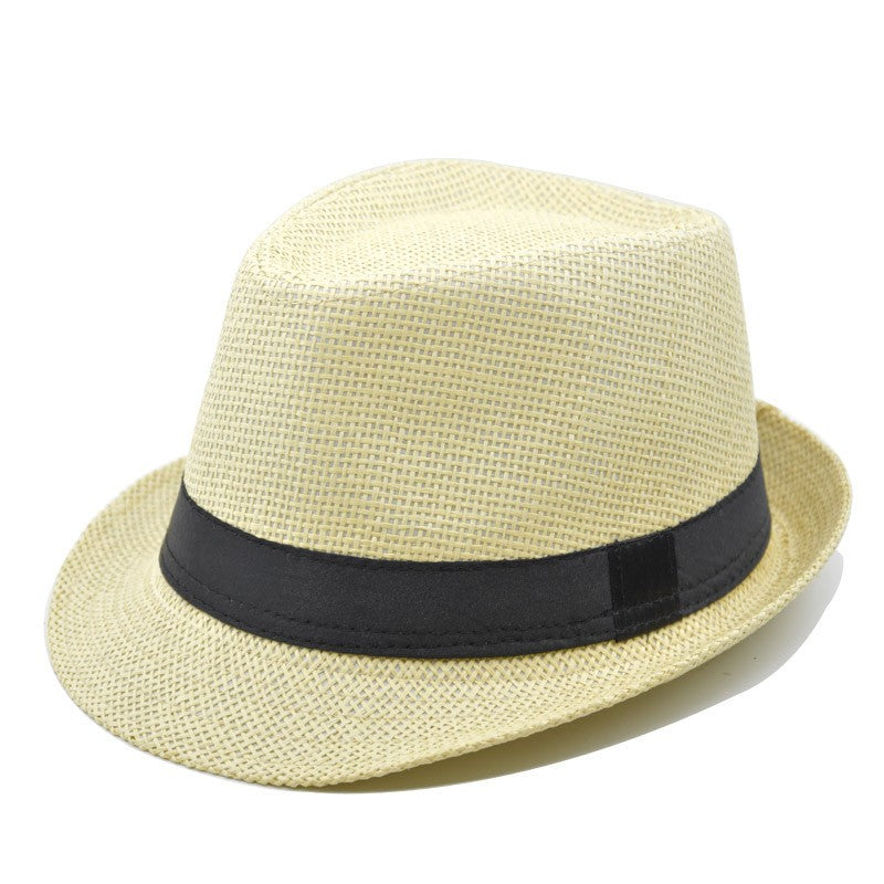 Fashion Unisex Women Men Straw Hat Ribbon Curling Brim Jazz Fedora Hat Panama Gangster Cap Outdoor Beach Parent-Child Sun Hats