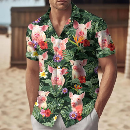 Cute Pig Hawaii Shirt Pink Pig Summer Aloha Shirts Barchelory Party Outfit, Funny Hawaii Shirt, Pig Lovers,Gift For Farmers Tops