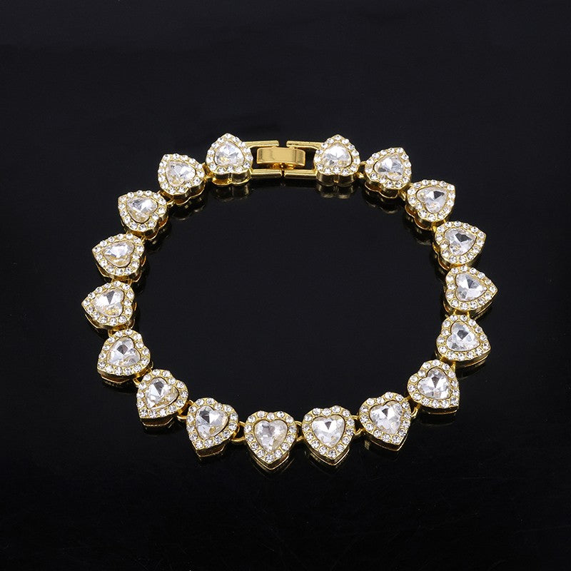2025 Novo Colar Pulseira Luxuoso Brilhante Coração 45CM Strass Corrente Tênis para Mulheres Homens Presente Joias