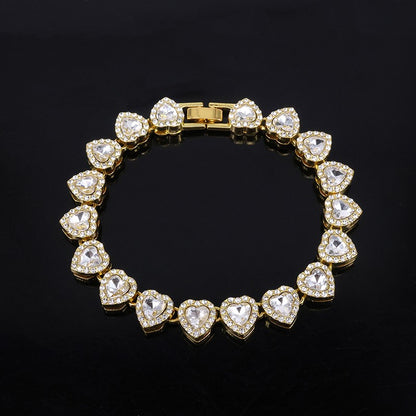 2025 Novo Colar Pulseira Luxuoso Brilhante Coração 45CM Strass Corrente Tênis para Mulheres Homens Presente Joias