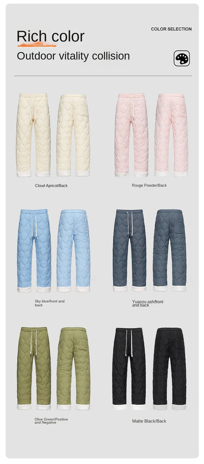 Calça de Neve Masculina, Marca de Moda, Grossa, À Prova de Vento, Quente, Veludo de Cordeiro, Calça Feminina Casual, À Prova de Frio, Acolchoada com Algodão e Penugem