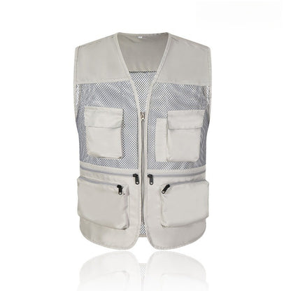 Colete Masculino Multibolsos em Tela - Leve e Respirável para Pesca e Fotografia com Alças Ajustáveis