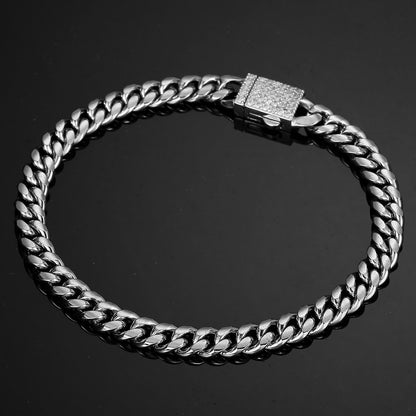 Joias Hip Hop 6mm-14mm Qualquer Comprimento 316L Aço Inoxidável Fivela de Cristal Fashion Pulseira Elos Miami Feminina Masculina