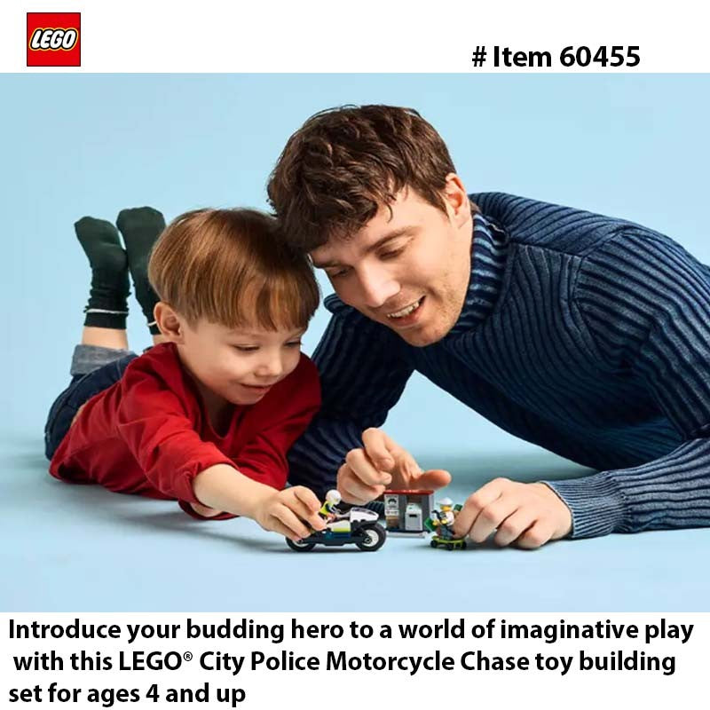 LEGO 60455 City Perseguição Policial de Moto, Brinquedo de Construção para Crianças - Blocos de Montar para Brincadeiras de Faz de Conta para Meninos e Meninas, Presente de Aniversário