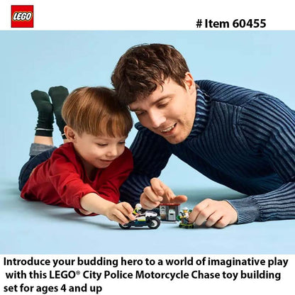 LEGO 60455 City Perseguição Policial de Moto, Brinquedo de Construção para Crianças - Blocos de Montar para Brincadeiras de Faz de Conta para Meninos e Meninas, Presente de Aniversário