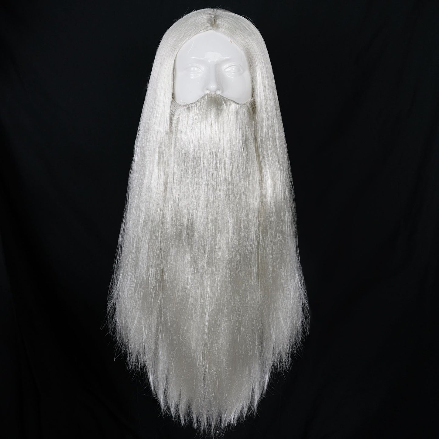 Peruca de Cosplay e Barba Longa Cinza Prateada Sintética, Lisa e Longa, para Personagem Mago, Estilização de Personagem de Mago, Adequada para Roupa de RPG