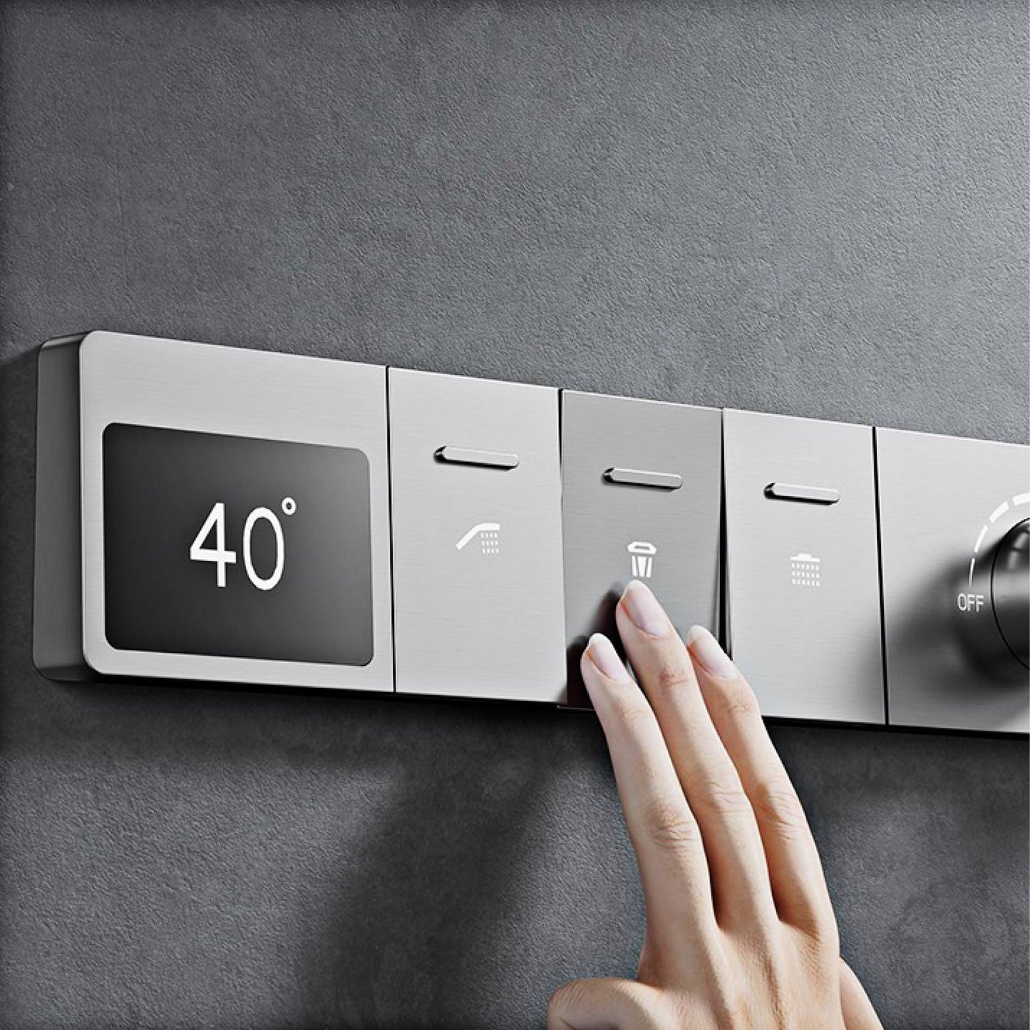 Sistema de chuveiro de teto luxuoso em latão cinza escuro com temperatura constante e display digital LED de água quente e fria, torneira de banheiro embutida