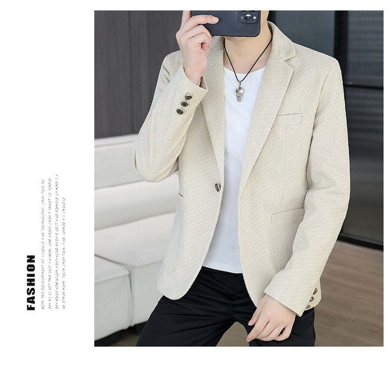 Blazer's New Men's Fashion Outdoor Travel Camping Youth Wedding Hosting Campus Slimming Casual Solid Color Korean Version Blazer