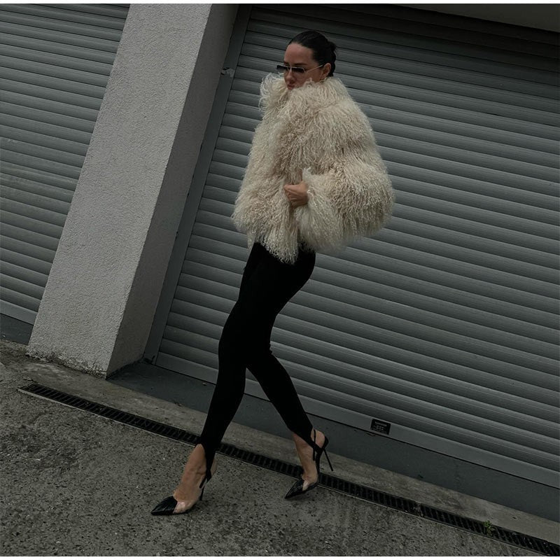 Solid Fashion Fake Fur Coat Women Chic Fluffy Warm Long Sleeve Loose Short Jacket Luxury 2025 Winter Lady Daily Street Outerwear