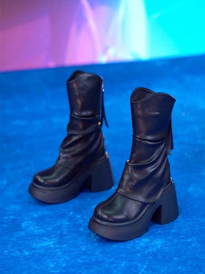 Autumn and winter new waterproof platform thick heeled fashion boots with thick sole height increasing short tube slimming boots