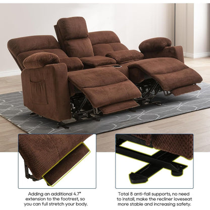 Sofá Reclinável Elétrico de 2 Lugares | Sofá Reclinável de 2 Lugares com Console e Porta-Copos | Sofá Reclinável Duplo | Assentos para Sala de Cinema