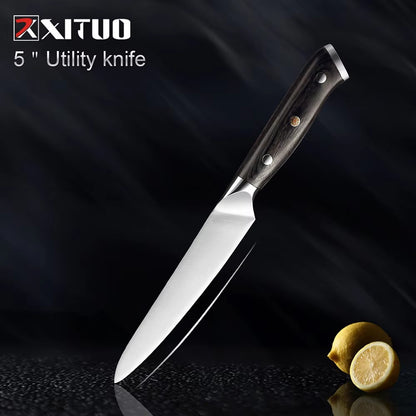 Facas de Cozinha Premium 1-9PEÇAS Conjunto de Facas Japonesas de Aço Inoxidável 5CR15 Incluindo Facas Santoku, Cutelo, Utilitária e de Desossar