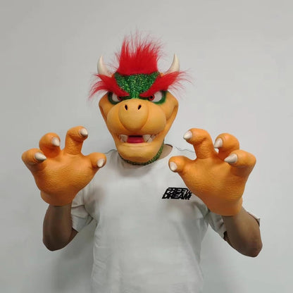 Anime Cartoon Bowser Cosplay Mask and Gloves Costumes Cute Dinosaur Claw Paw Latex Helmet Halloween Party Game Props Accessories