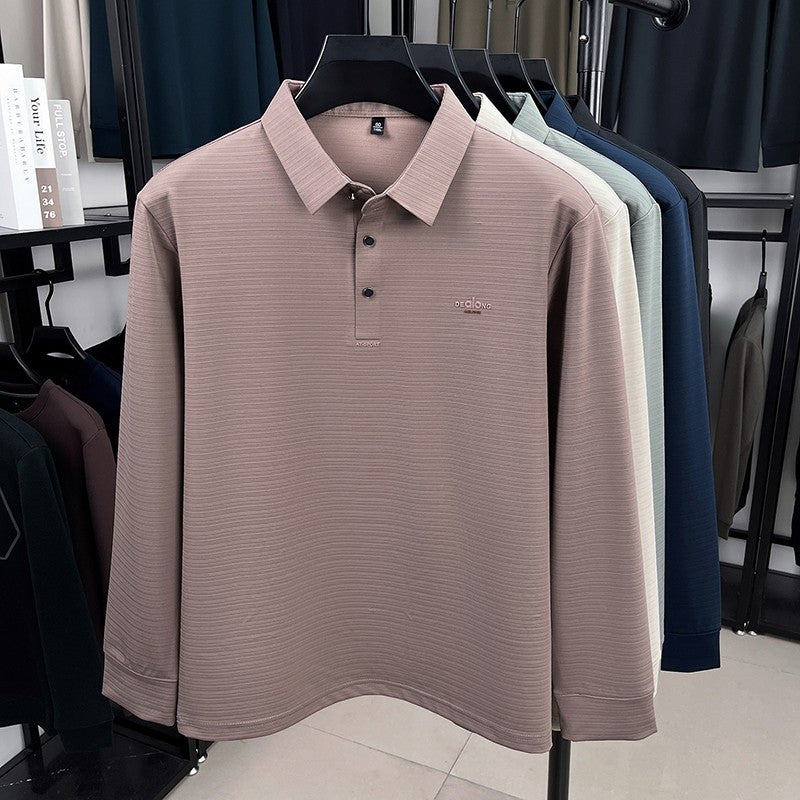 Men's Long sleeved T-shirt 2025 Spring and Autumn New Style Middle aged Collar Loose Polo Top