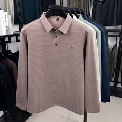 Men's Long sleeved T-shirt 2025 Spring and Autumn New Style Middle aged Collar Loose Polo Top