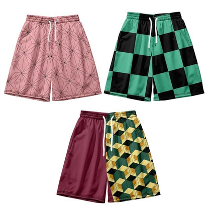Anime Kamado Tanjirou Cosplay Shorts Tomioka Giyuu Kamado Nezuko 3D Print Beach Shorts Elastic Waist Outfits for Men