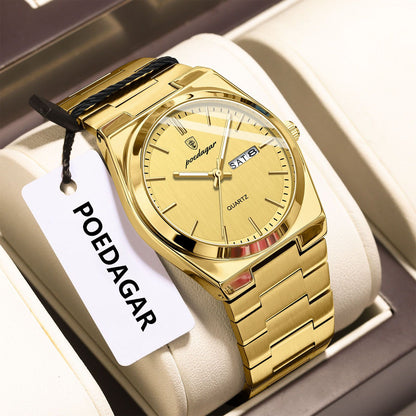 POEDAGAR Fashion Classic Man Watch Waterproof Luminous Date Week Luxury Men Watch Stainless Steel Quartz Business Men's Watches