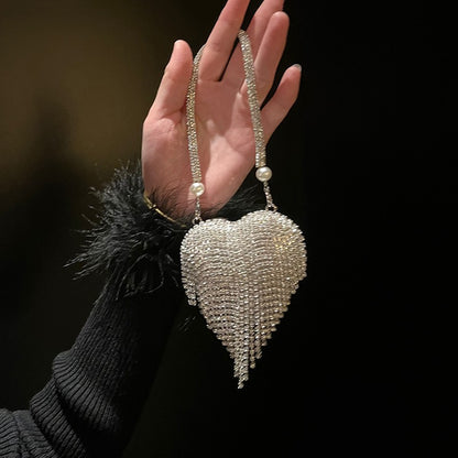 Luxury Small Bling Heart Shape Rhinestones Evening Clutch Purse Ladies Fashion Bag For Women Chain Shoulder Bag Party Gift