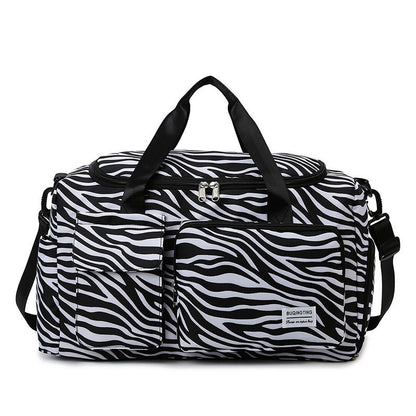 Travel Bag Women's Handbag Leopard Zebra Camouflage Waterproof Large Pull Rod Boarding Fitness Dry Wet Separation Luggage Bag