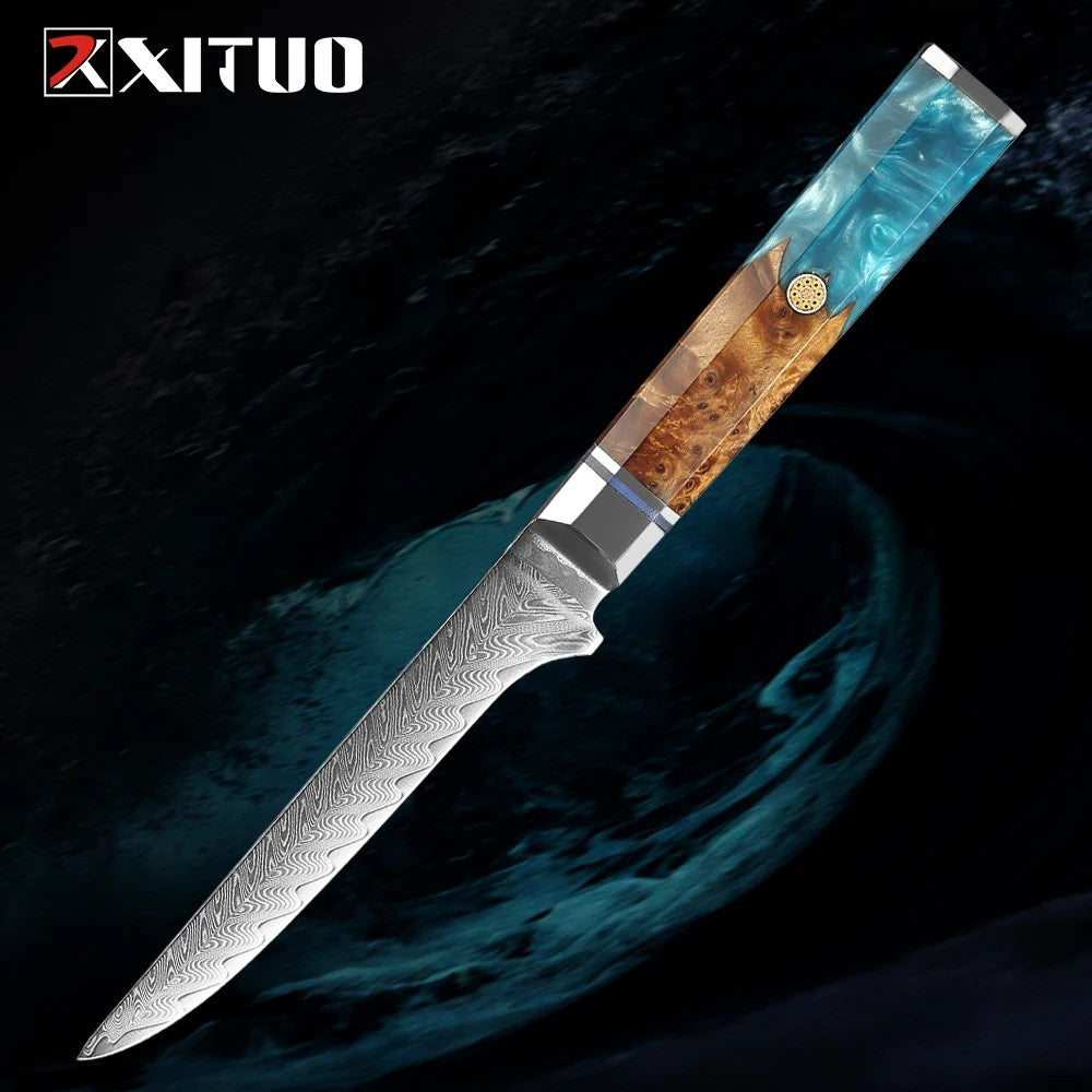 XITUO Damascus Steel Knife Set 1-9PCS Japanese Chef Knife, Santoku, Bread, Utility & Boning Knives-Ultra Sharp, Octagonal Handle