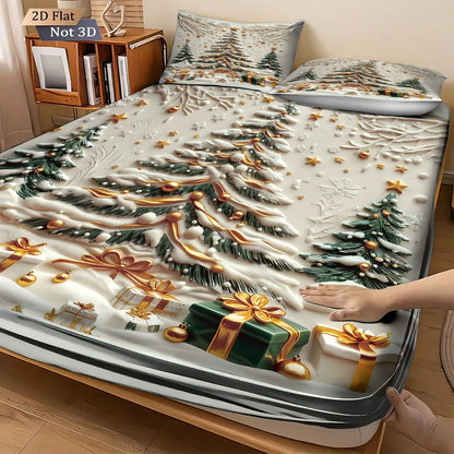 3pcs Christmas tree print coreless bed sheet set with various sizes of bed covers, bedroom bedding decorations, machine washable