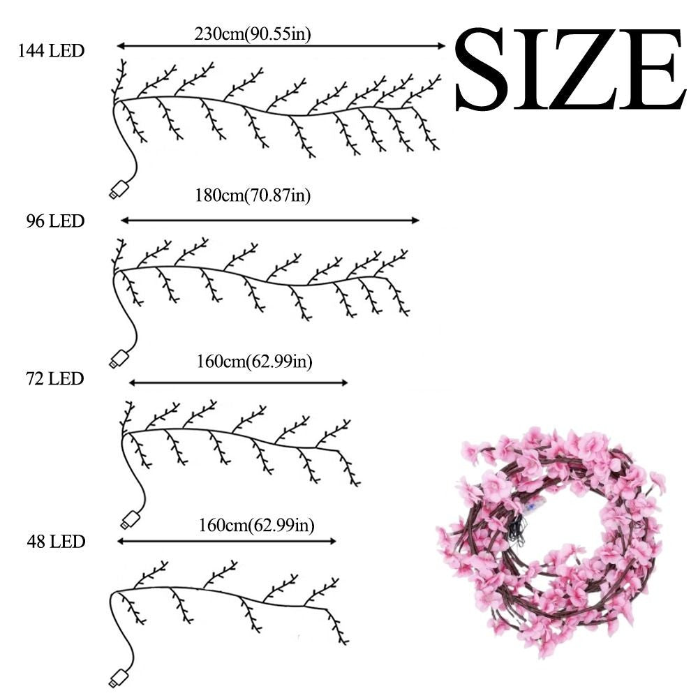 Cherry LED Tree Branch Lights for Wall Cherry Blossom Willow Vine Twig Decor Garland Christmas Decorations Indoor Home Wall Door
