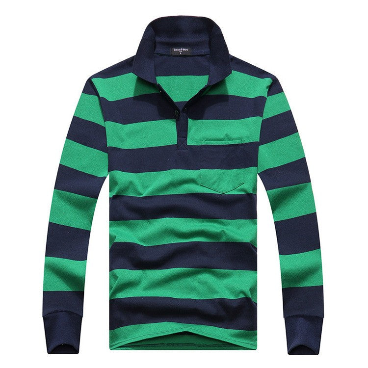 Cotton Polos Men Long Sleeve Mens Polo Shirt Spring Autumn Striped Male Polo Dress Classic Business 2018 Father Gift Drop Ship
