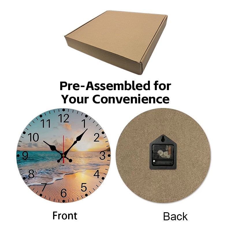 The Beach Wooden Round Silent Hanging Wall Clock, Suitable For Living Room, Office, Study Room, Bedroom, Home Decoration