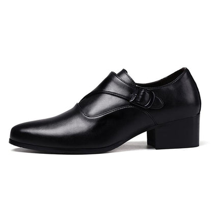 Genuine Leather Men Height Increasing Dress Shoes 6cm Fashion Business Brand Male Footwear Pure Black Monks