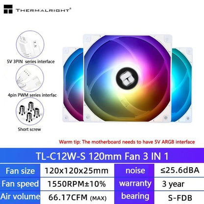 Thermalright TL-C12C PC Cooling Fan 120mm 5V 3PIN ARGB Computer Case Fan 4pin PWM 1550RPM Adjustable Speed 12cm CPU Cooler Fan