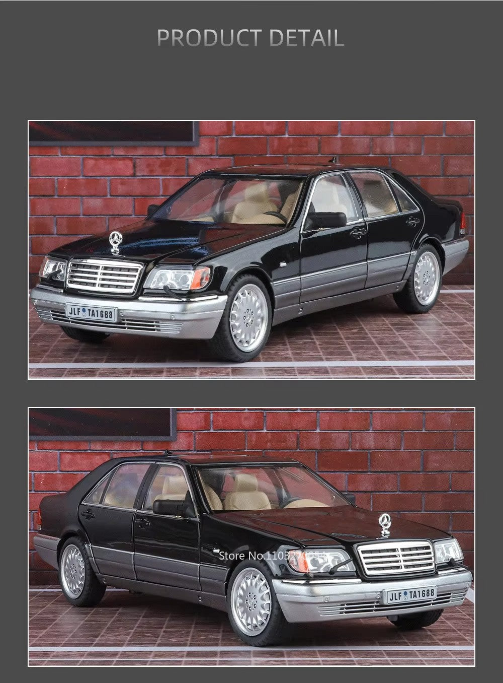 1:24 300SL W140 Carro de Brinquedo Modelo de Liga Fundido com Luz e Som, Carroceria Aberta, Modelos em Miniatura, Brinquedos Clássicos de Presente para Meninos