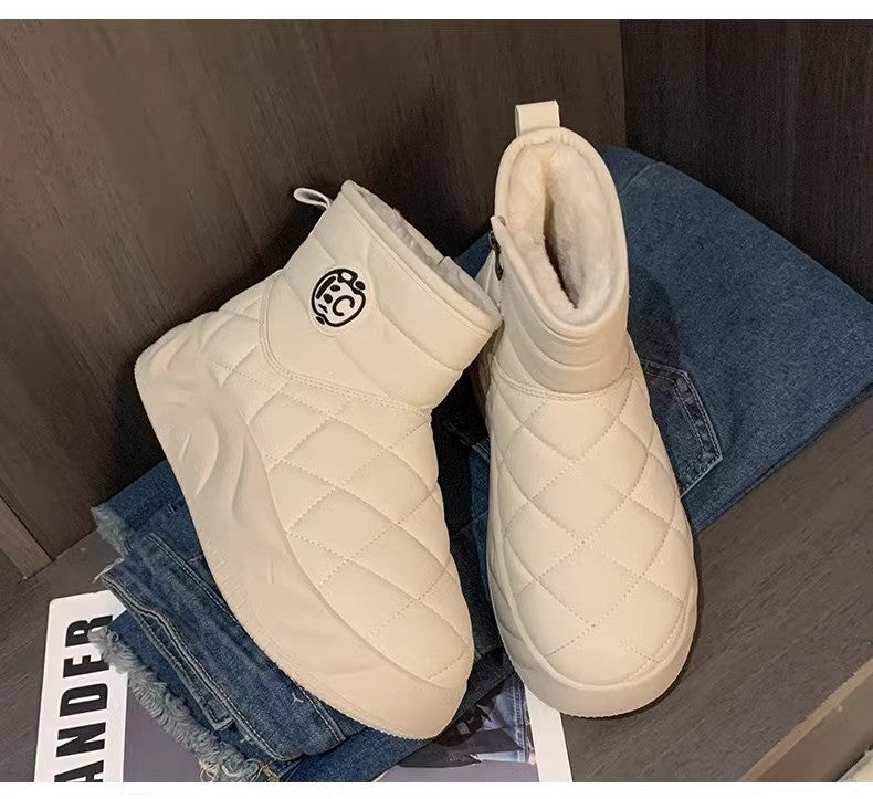 Thick-soled plush loafers, waterproof and warm snow boots for women, new winter fashion cotton shoes, Korean-style short boots
