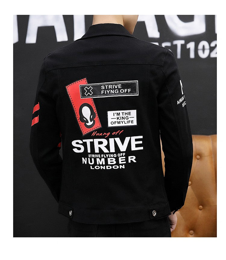 spring autumn New Men's Casual Cotton Denim Jacket Classic Style Fashion Slim Washed Retro Letter printing Jean Casual Coats