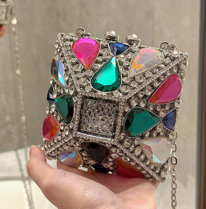 XIYUAN Luxury Glitter Metal Box Women Handbag Crystal Clutch Purse Wedding Party Bling Shiny Small Bags Rhinestones Evening Bag