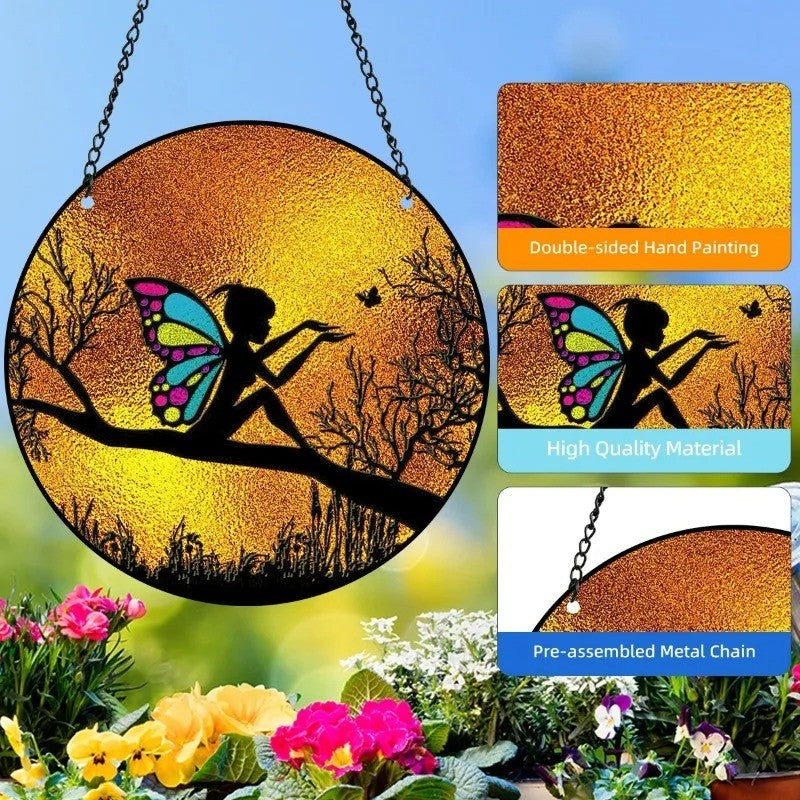 Starry Night Sky Round Acrylic Painted Home Living Room Window Wall Hanging Craft Party Car Pendant Retro Decoration Accessory