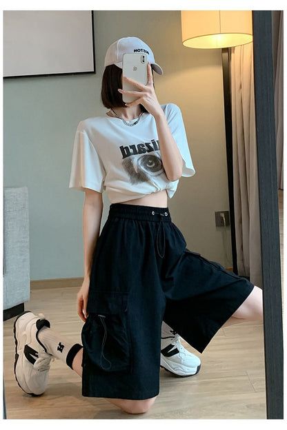 Solid Breathable Shorts Summer Women Fashion Trendy Brand Lightweight Drawstring Basketball Sports Fitness Large Middle Pants
