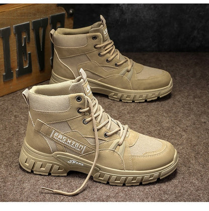 2025 new men's retro high top work boots, anti slip and durable hiking shoes, comfortable tactical desert outdoor men's shoes